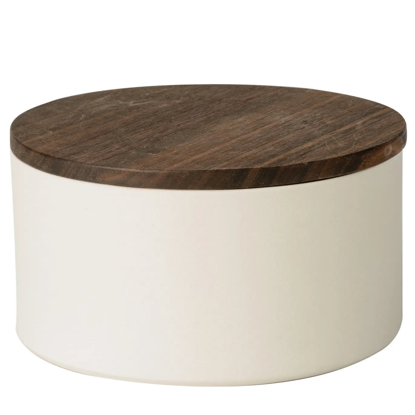 Contenitore rotondo grande in ceramica con coperchio in legno