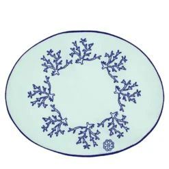 Corallo Blu Set di 2 tovagliette ovali ricamate in verde pastello