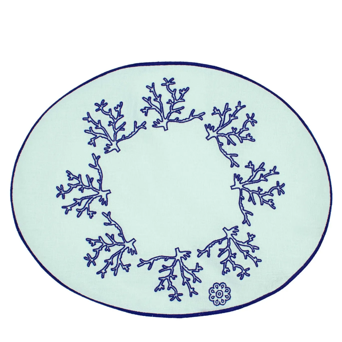Corallo Blu Set di 2 tovagliette ovali ricamate in verde pastello