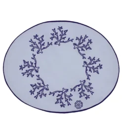 Corallo Blu Set di 2 tovagliette ovali ricamate blu