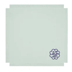 Corallo Blu Set di 6 tovaglioli ricamati con frange in verde pastello