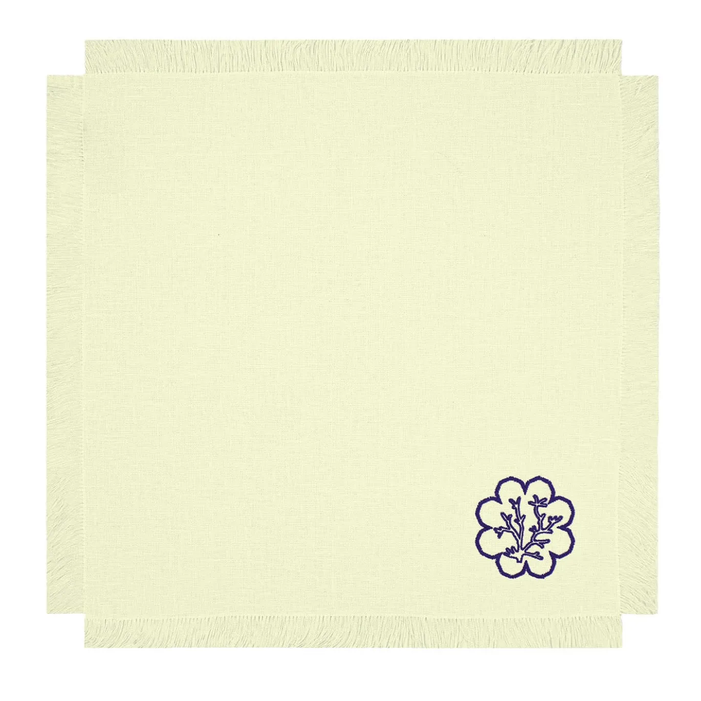 Corallo Blu Set di 6 tovaglioli gialli ricamati con frange