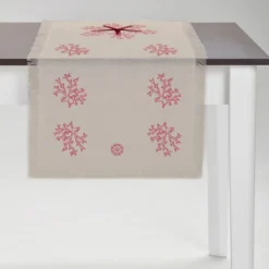 Corallo Rosa, runner con frange color taupe