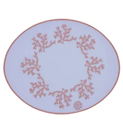 Corallo Rosa Set di 2 tovagliette ovali ricamate in lilla