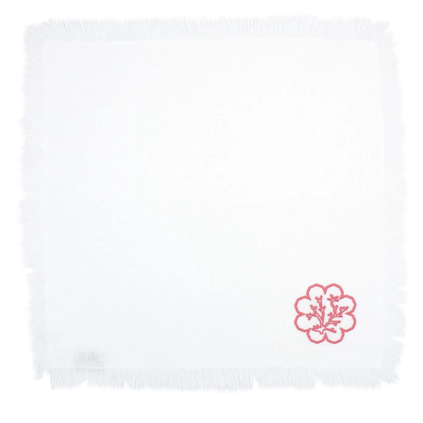 Corallo Rosa Set di 6 tovaglioli bianchi con frange