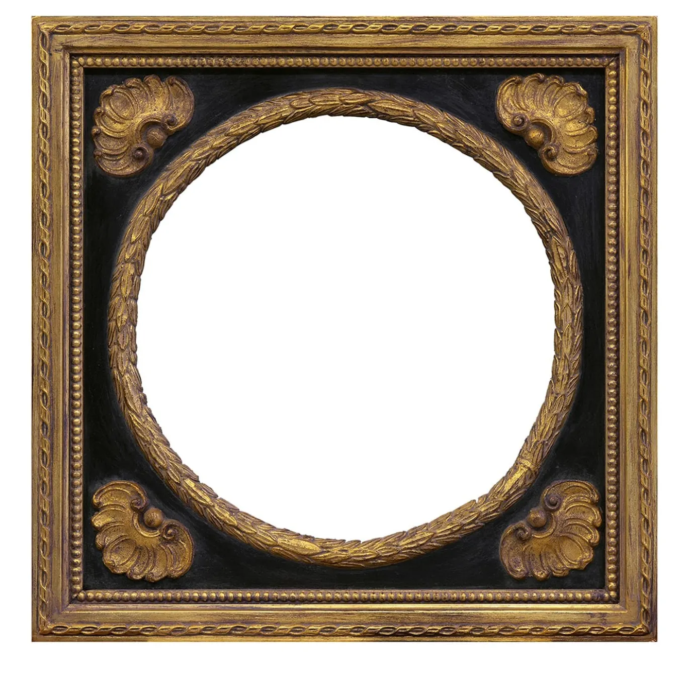 Cornice rotonda in ebano e oro