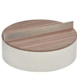 Dama Scatola rotonda grande in legno di noce e pelle avorio