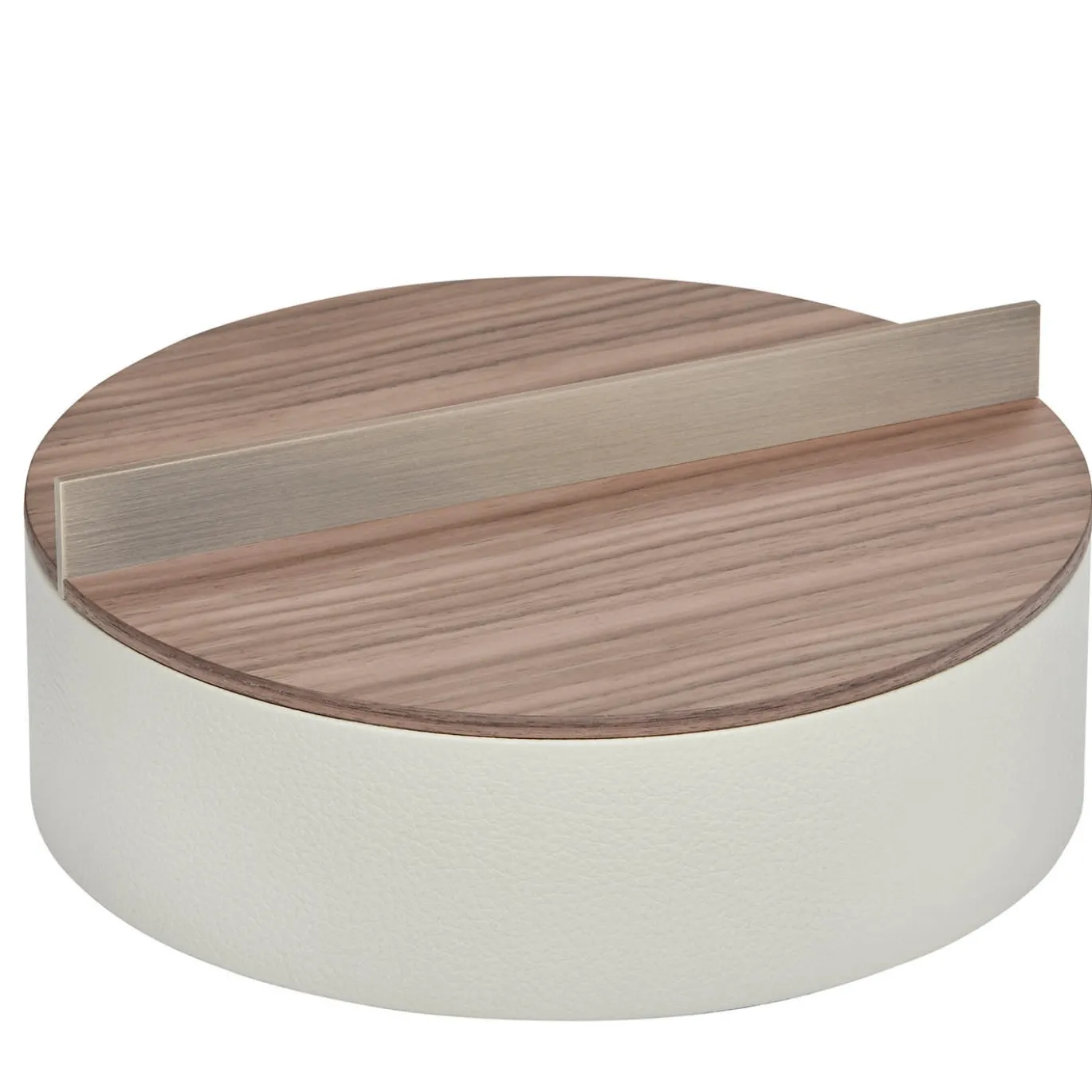 Dama Scatola rotonda grande in legno di noce e pelle avorio