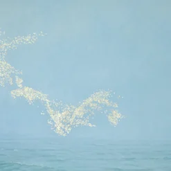 Dipinto Figurativo Golden Flight ad olio e foglia d'oro su lino belga