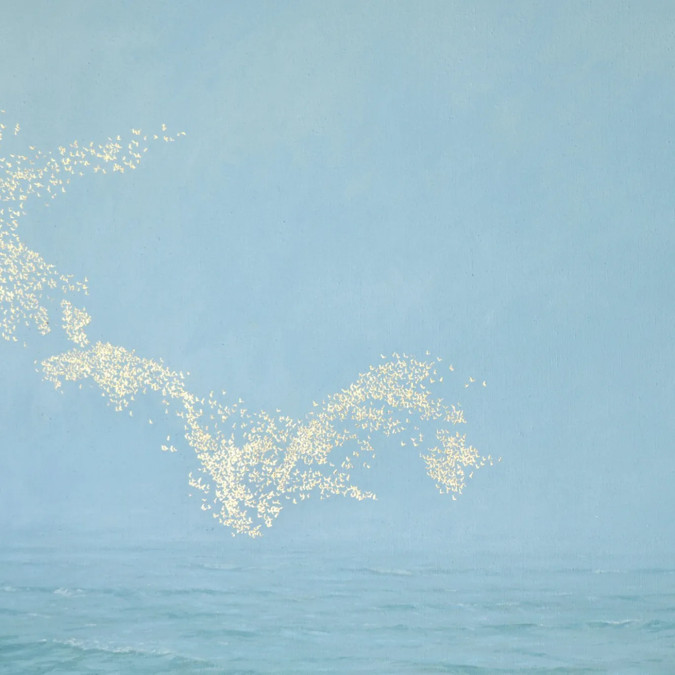 Dipinto Figurativo Golden Flight ad olio e foglia d'oro su lino belga