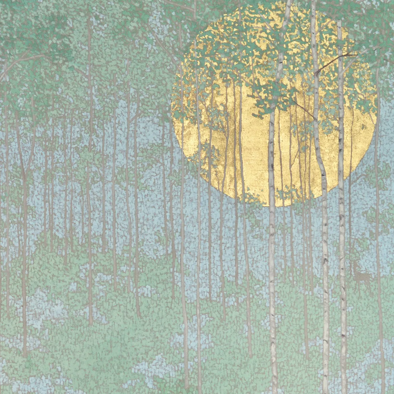 Dipinto Figurativo Music of the Leaves ad Olio e Oro 24 carati su lino belga