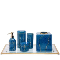 Dispenser in vetro Lapislazzuli con accenti dorati