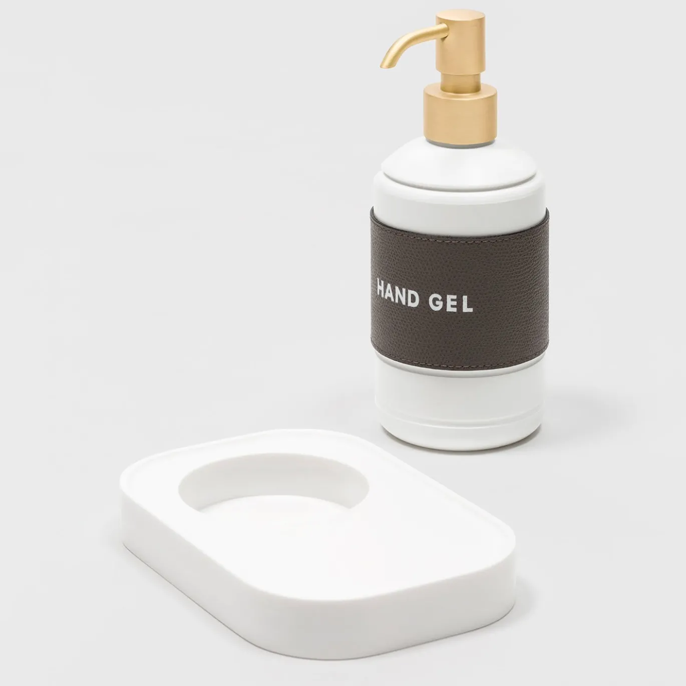 Dispenser manuale di igienizzante per mani in pelle marrone