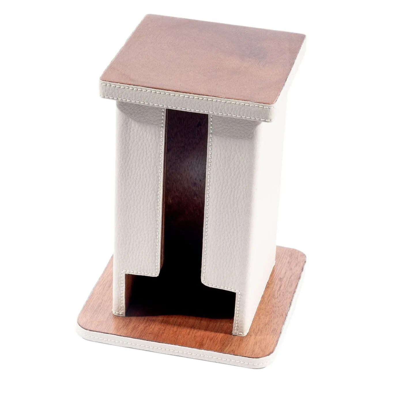 Dispenser per borse in legno e pelle color crema