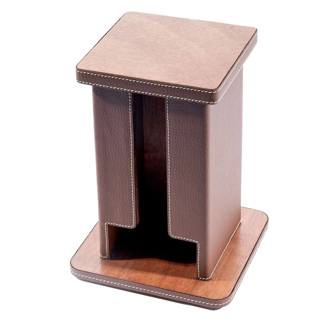 Dispenser per borse in pelle e legno marrone