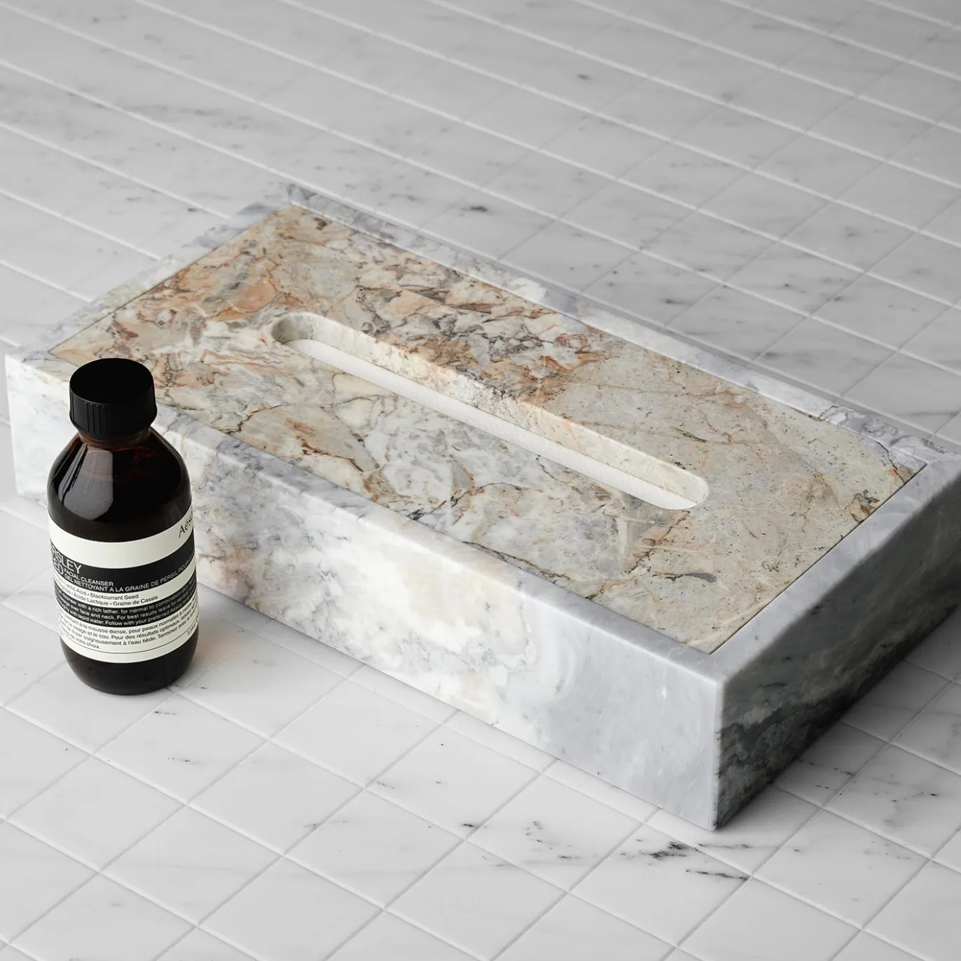 Dispenser per fazzoletti in marmo grigio Stay