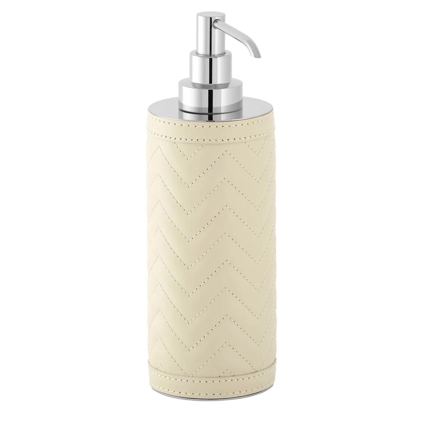 Dispenser per sapone Alghero alto in pelle avorio a zig-zag