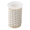 Dispenser per sapone e portaspazzolino in pelle bianca e rattan Calais