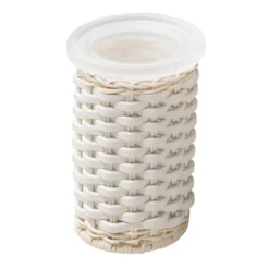 Dispenser per sapone e portaspazzolino in pelle bianca e rattan Calais