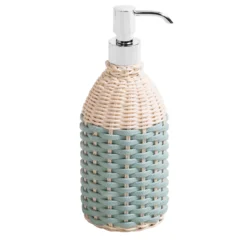 Dispenser per sapone in pelle e rattan verde Rouen