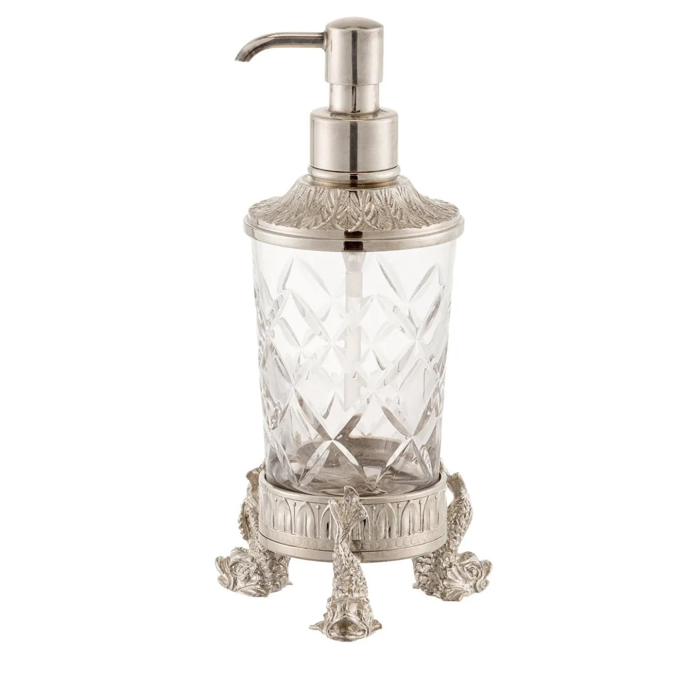 Dispenser per sapone in vetro con finitura in ottone nichelato Zante