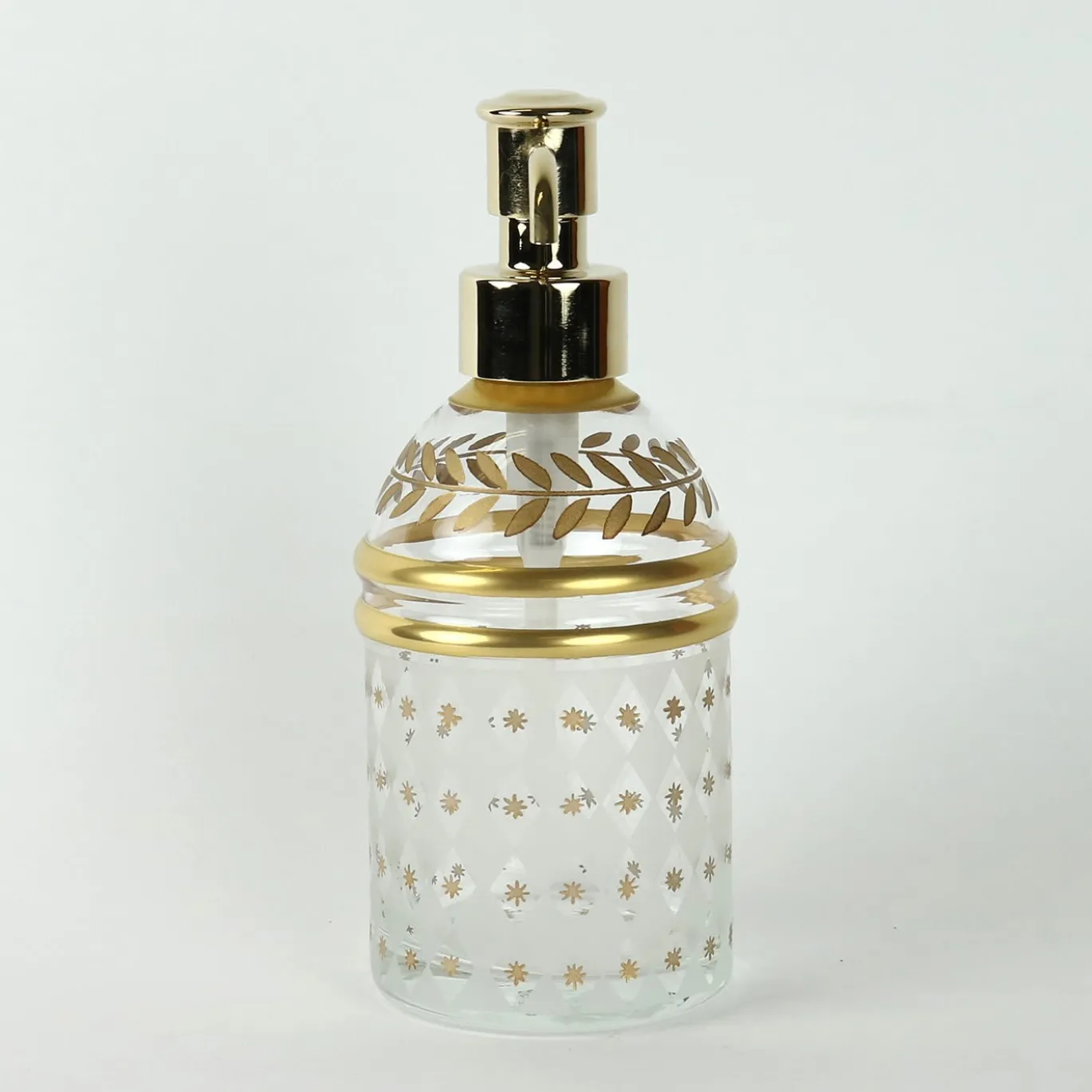 Dispenser per sapone in vetro decorato in oro