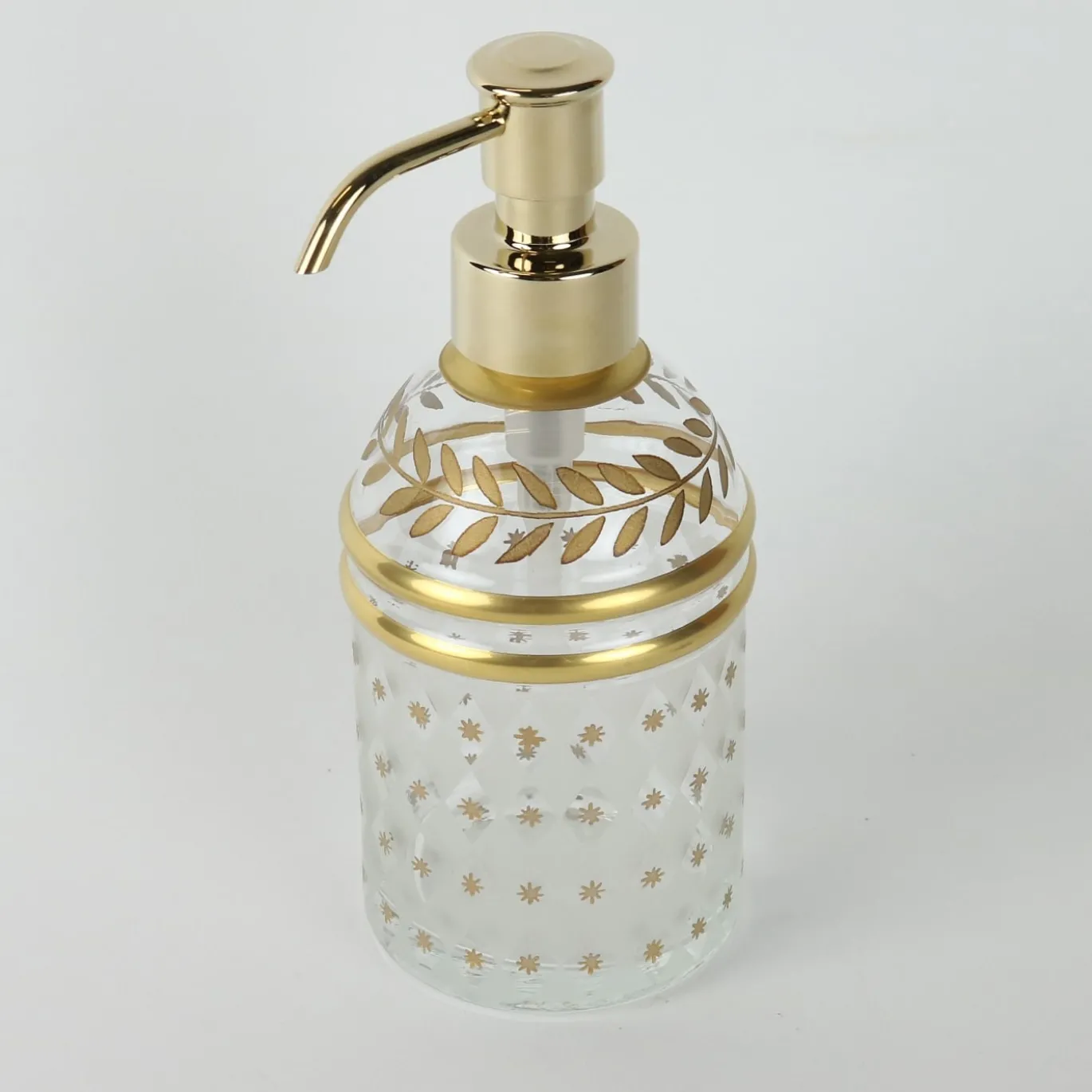 Dispenser per sapone in vetro decorato in oro