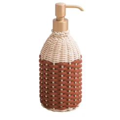 Dispenser per sapone Rouen in pelle e rattan marrone