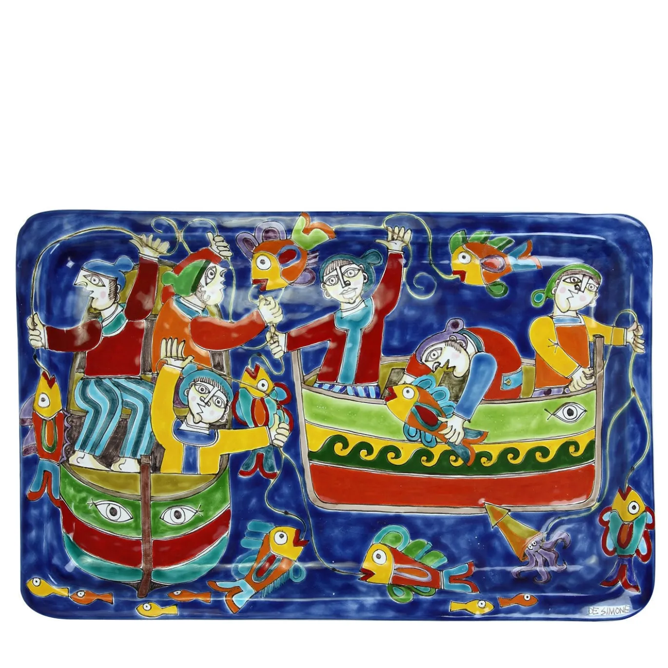 DS Vassoio rettangolare in ceramica Pescatori #1