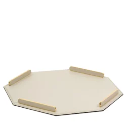 Este Vassoio ottagonale in pelle crema