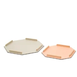 Este Vassoio ottagonale in pelle crema