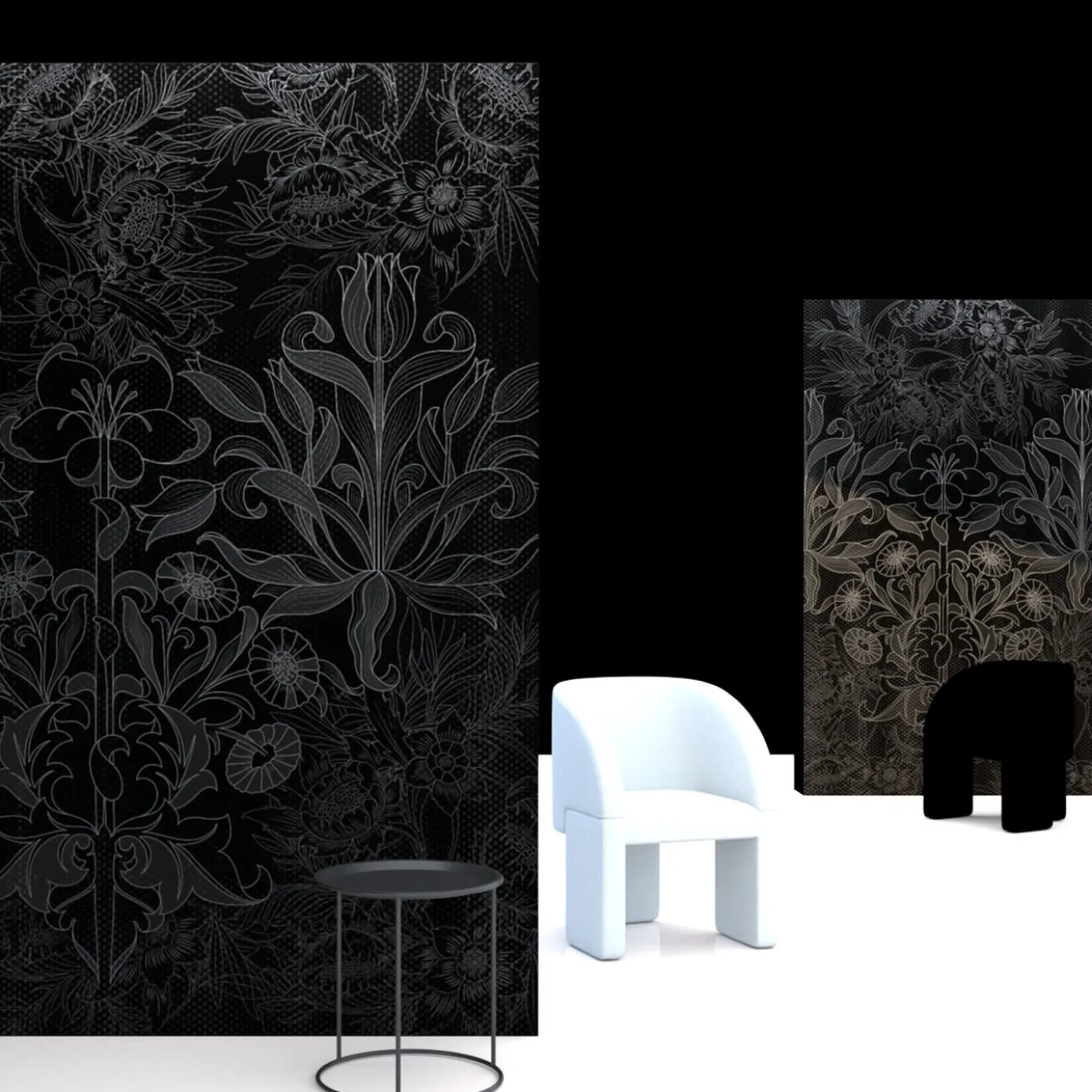Flower Fantasy White Row Carta da parati