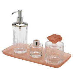 Fragranze Set di 4 accessori da bagno in vetro rosa