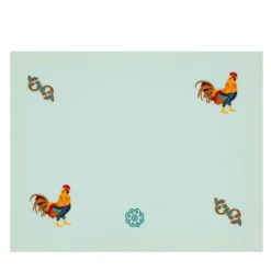 Gallo Multicolor Set di 2 tovagliette ricamate verde pastello