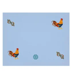 Gallo Multicolor Set di 2 tovagliette ricamate in azzurro