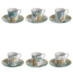 Galtaji Set di 6 tazze da caffè espresso in porcellana con alberi e scimmie