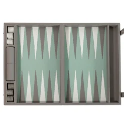 Gioco da tavolo Backgammon Box 45 in pelle grigia Luna