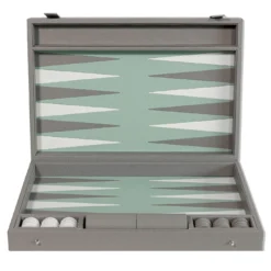 Gioco da tavolo Backgammon Box 45 in pelle grigia Luna