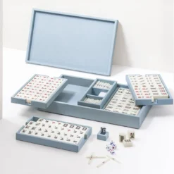 Gioco da Tavolo Mahjong in Pelle Azzurra