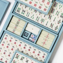 Gioco da Tavolo Mahjong in Pelle Azzurra