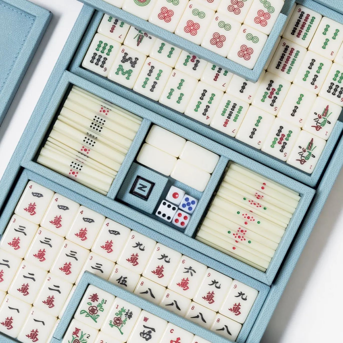 Gioco da Tavolo Mahjong in Pelle Azzurra