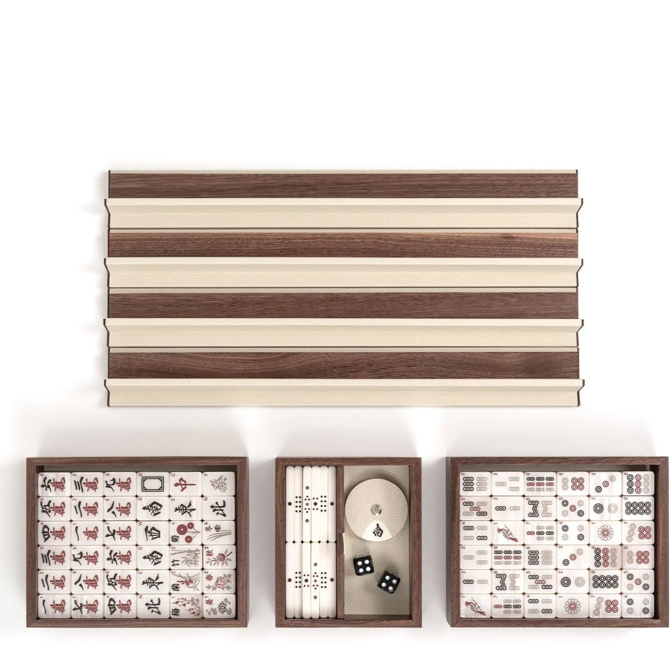 Gioco da Tavolo Mahjong in Pelle Beige