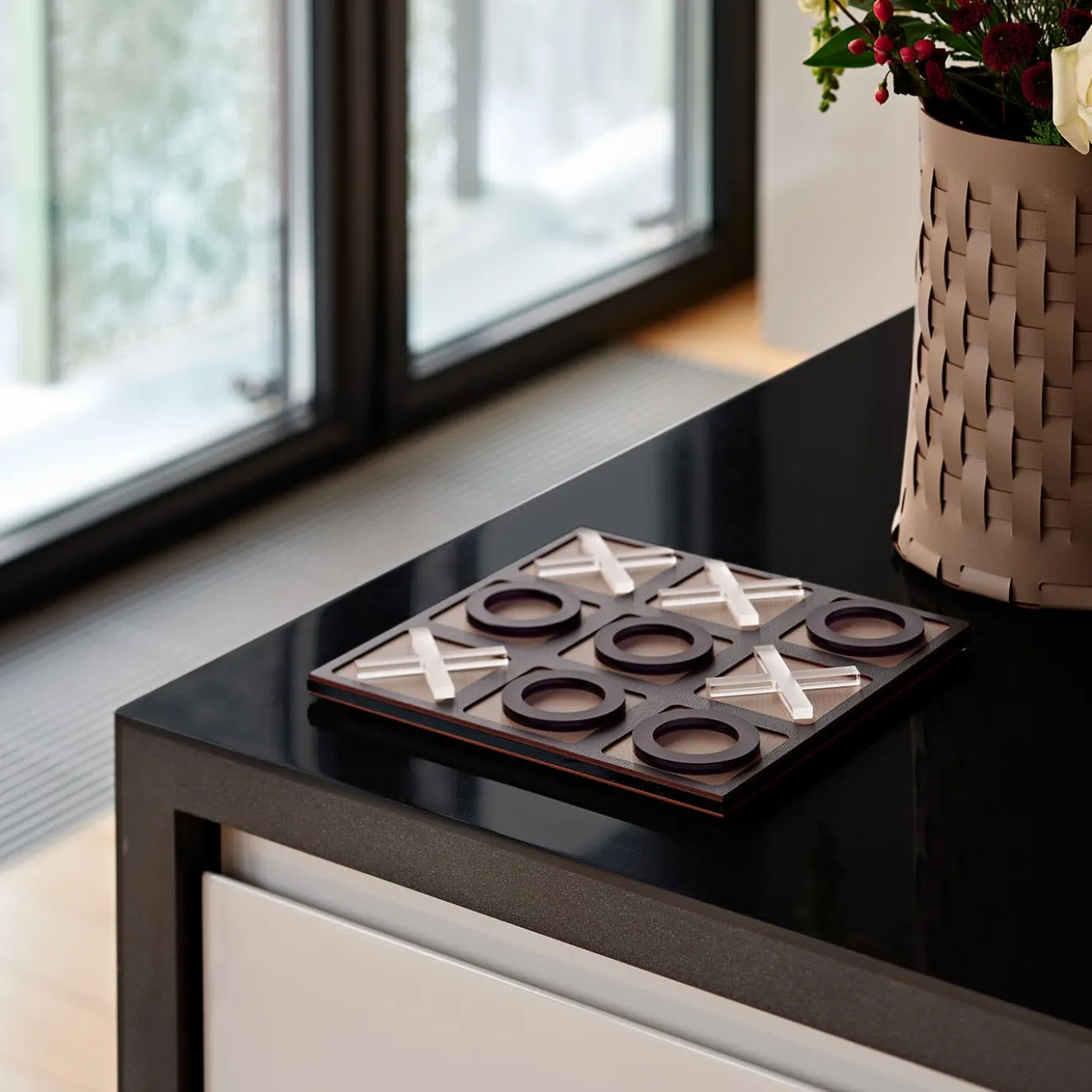 Gioco da Tris in pelle color cioccolato e cappuccino
