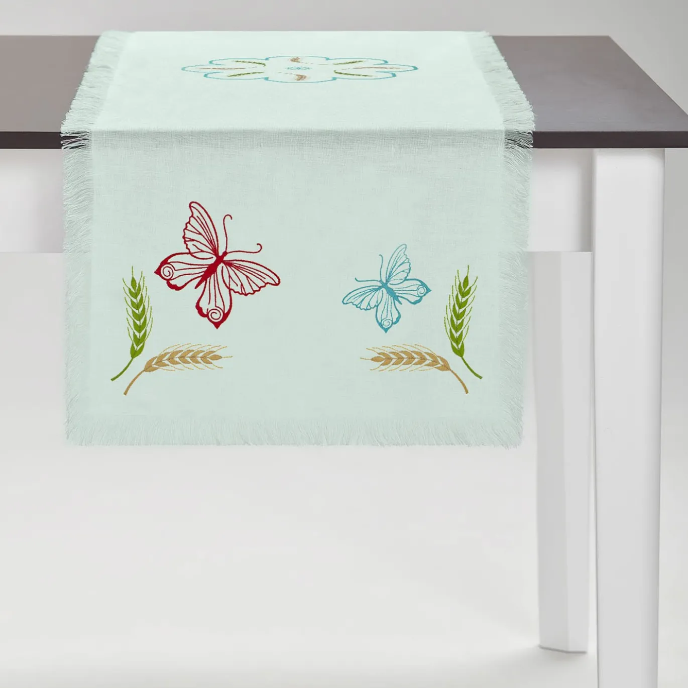 Grano - Runner turchese con frange multicolore