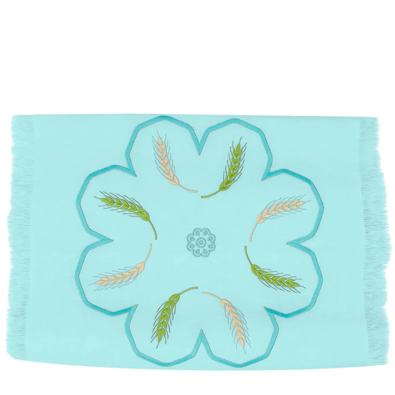 Grano - Runner turchese con frange multicolore
