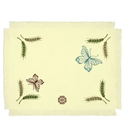 Grano Set di 2 tovagliette ricamate con frange gialle