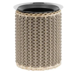 Guimet, refrigeratore per bottiglie in pelle e rattan di colore beige