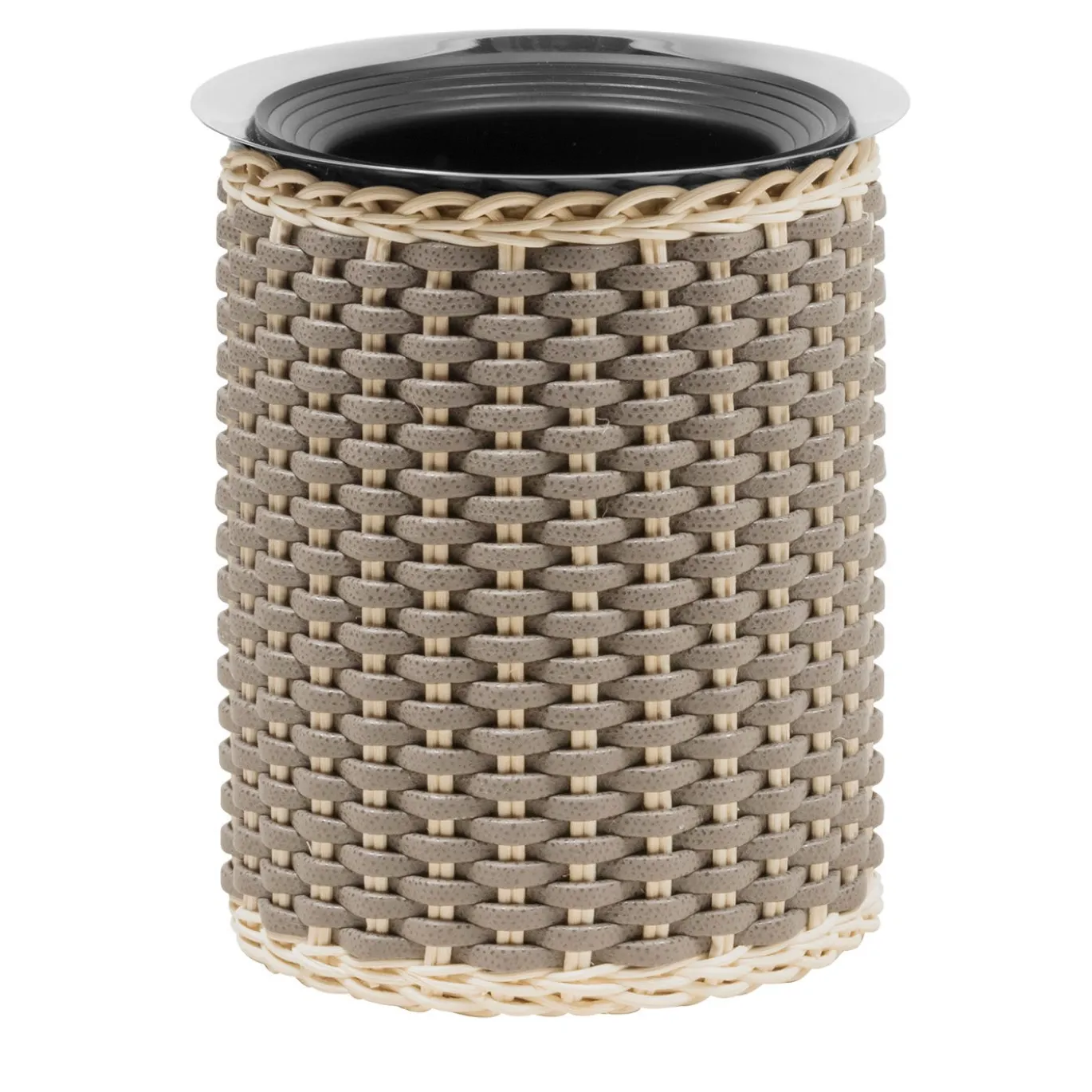 Guimet, refrigeratore per bottiglie in pelle e rattan di colore beige