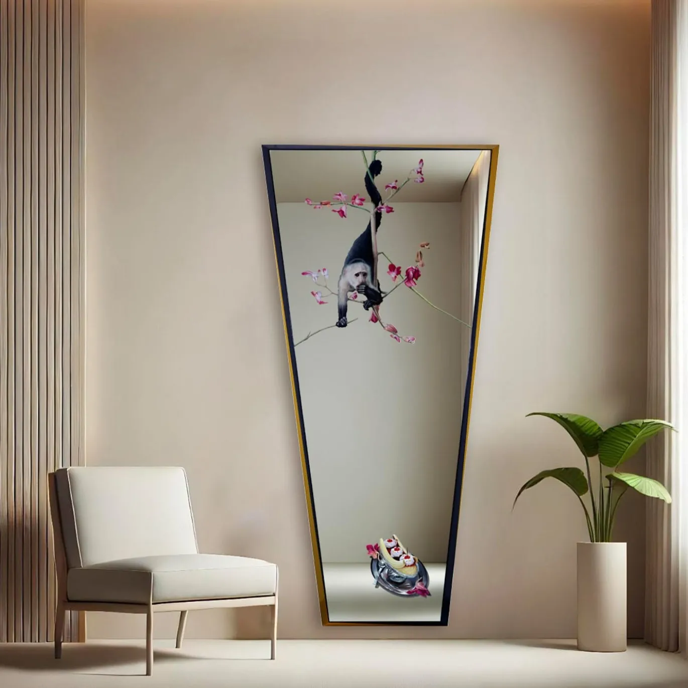 Incontri Inaspettati Pittura ad olio trapezoidale su specchio di Giuseppe Caiafa