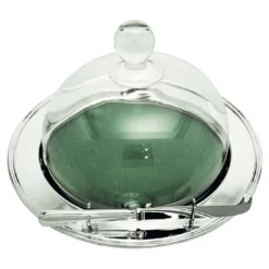 Inglese Vassoio rotondo per formaggi con coperchio a cupola di cristallo e coltello